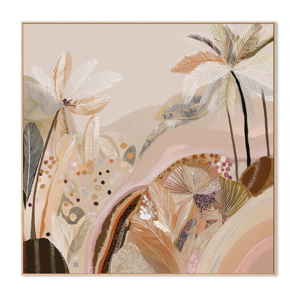 Dreamy Palms, By Bella Eve Wall Art Gioia-Local 50x50cm Framed Canvas Oak
