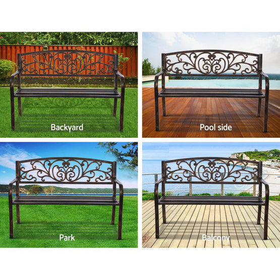 Dreobe Outdoor Iron Cast Garden Bench - Bronze Bench Aim WS-Local   