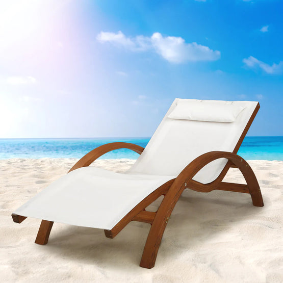 Dreobe Outdoor Wooden Day Bed Chair Sunlounger - White Sunlounger Aim WS-Local   