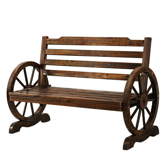 Dreobe Outdoor Wooden Wagon Wheel Bench - Brown Bench Aim WS-Local   