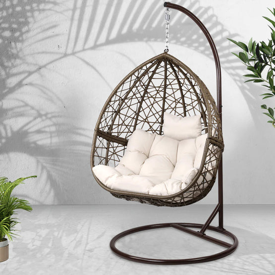 Ubud Outdoor Wicker Nest Shaped Egg Chair - Ecru & Brown Egg chair Aim WS-Local   