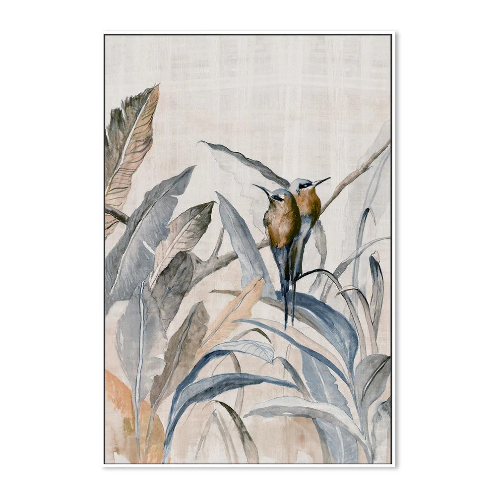 Duo in Foliage, By Jacob Q Wall Art Gioia-Local White Framed Canvas 40x60cm