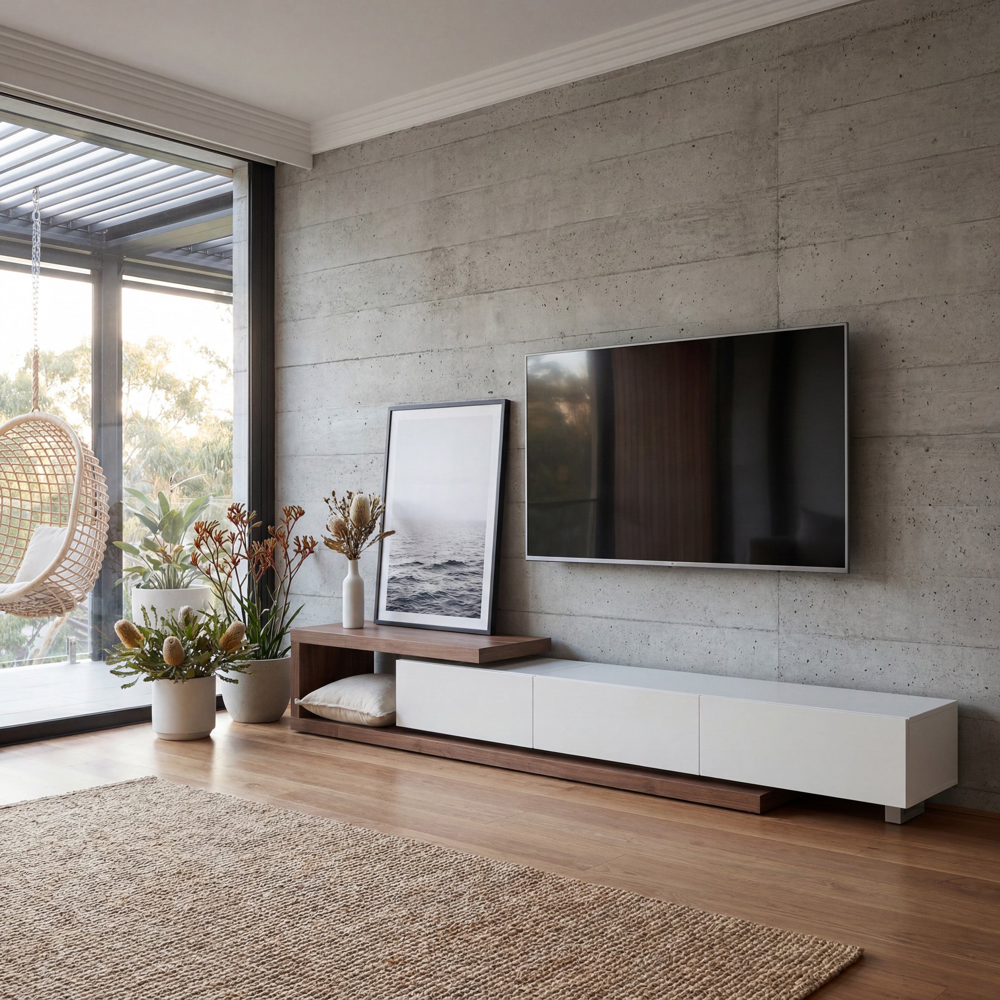 Dwell Extendable TV Entertainment Unit - Walnut - White TV/Entertainment Unit Better B-Core