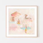 Beach Scene With Umbrella, By Cass Deller Wall Art Gioia-Local 50x50cm Framed Poster Black