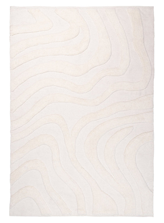 Eniko 400cm x 300cm Abstract Washable Wool Rug - Cream