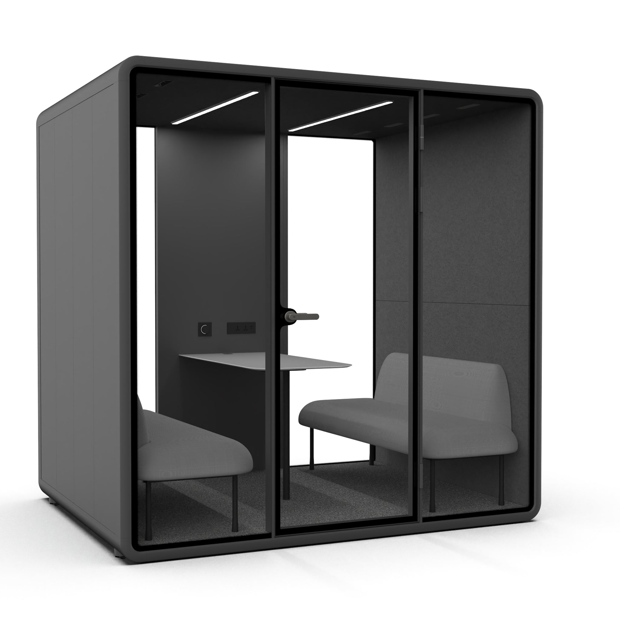 Evolve Large Office Pod - Meet | Rear Utility Panel (4 Person) - Black by Humble Office Silent Booth Hbox-Core