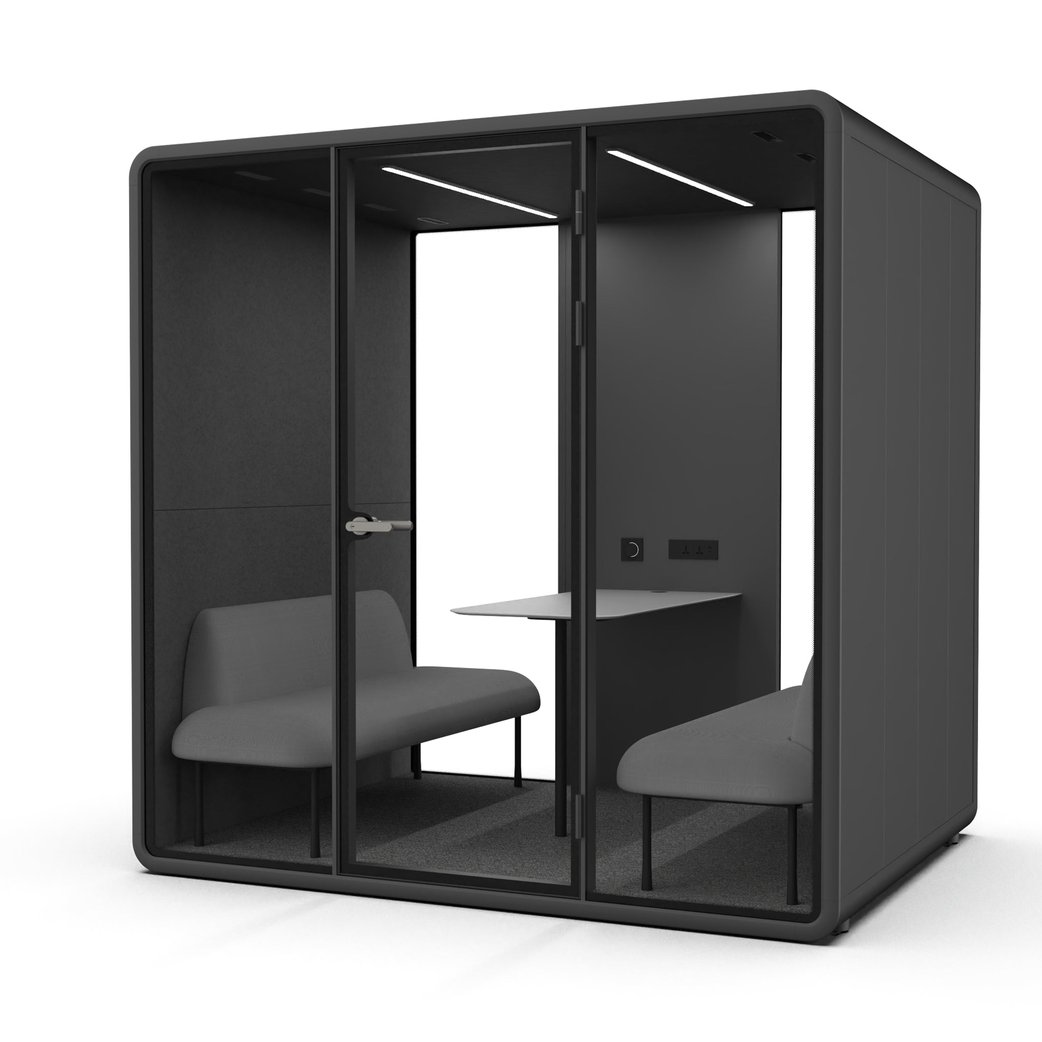 Evolve Large Office Pod - Meet | Rear Utility Panel (4 Person) - Black by Humble Office Silent Booth Hbox-Core