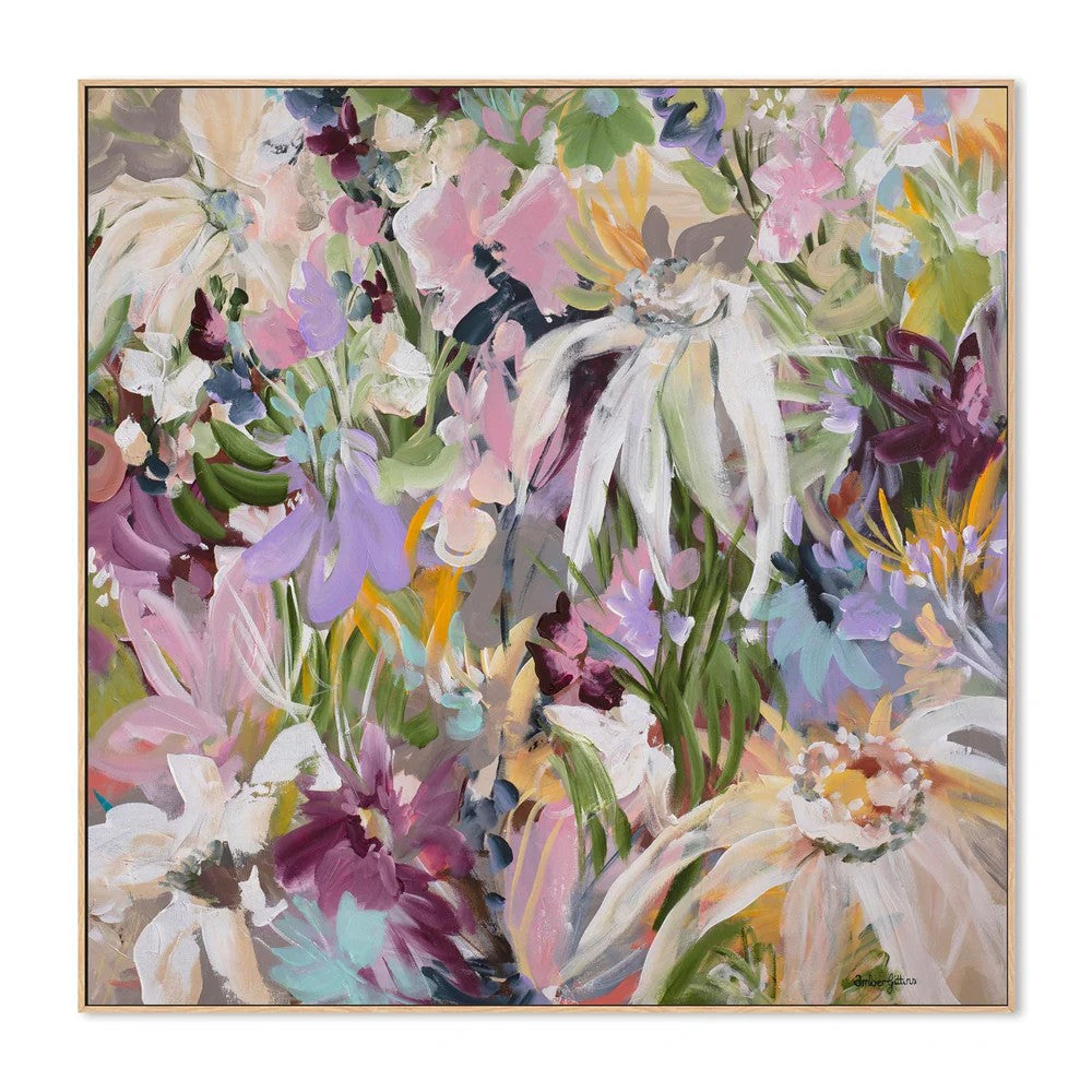 Fields of Wildflowers, By Amber Gittins Wall Art Gioia-Local Oak Framed Canvas 50x50cm