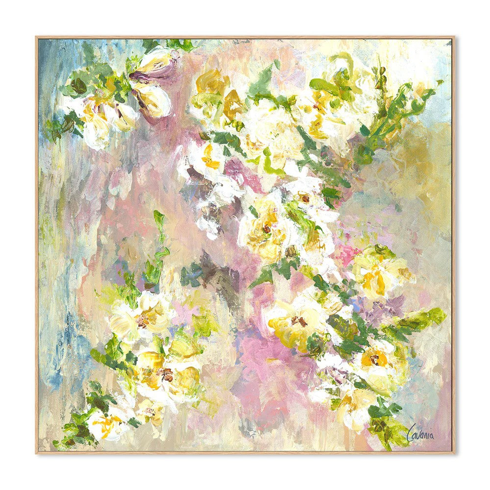 Fleur De Jardin, Style C, By Karen Cavania Wall Art Gioia-Local Oak Framed Canvas 50x50cm