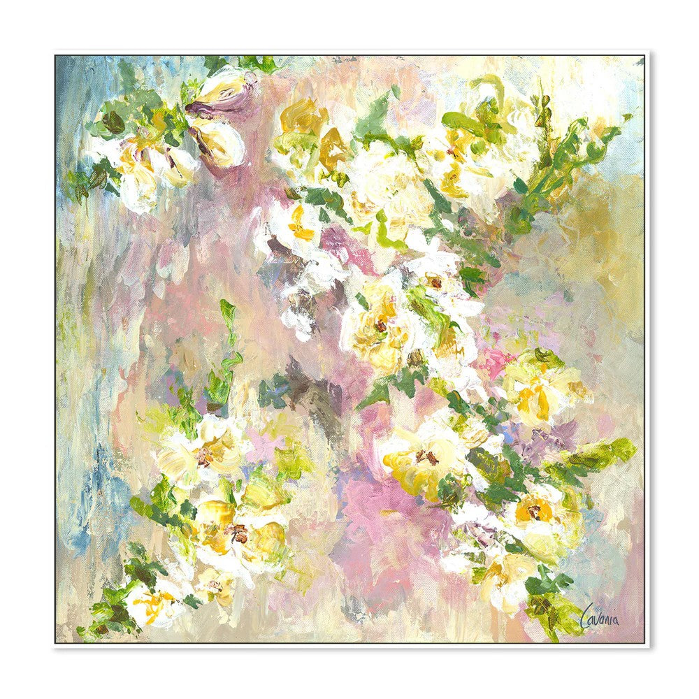 Fleur De Jardin, Style C, By Karen Cavania Wall Art Gioia-Local White Framed Canvas 50x50cm