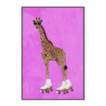 Giraffe Rollerskating, By Sarah Manovski Wall Art Gioia-Local Black Framed Canvas 40x60cm