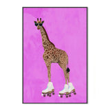 Giraffe Rollerskating, By Sarah Manovski Wall Art Gioia-Local Black Framed Canvas 40x60cm