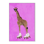 Giraffe Rollerskating, By Sarah Manovski Wall Art Gioia-Local White Framed Canvas 40x60cm