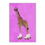 Giraffe Rollerskating, By Sarah Manovski Wall Art Gioia-Local White Framed Canvas 40x60cm