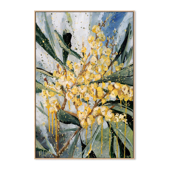 Golden Wattle 70cm x 100cm Framed Canvas - Natural Frame Wall Art Gioia-Local   
