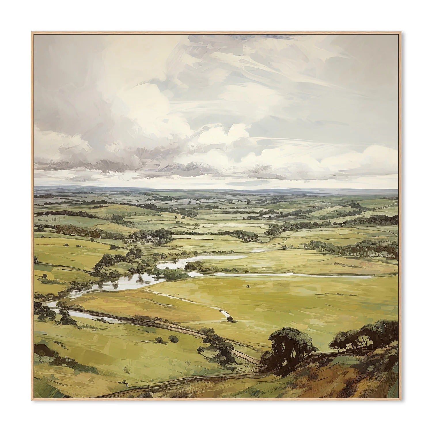 Green Hill Vista, By Raymond Powers Wall Art Gioia-Local 50x50cm Framed Canvas Oak