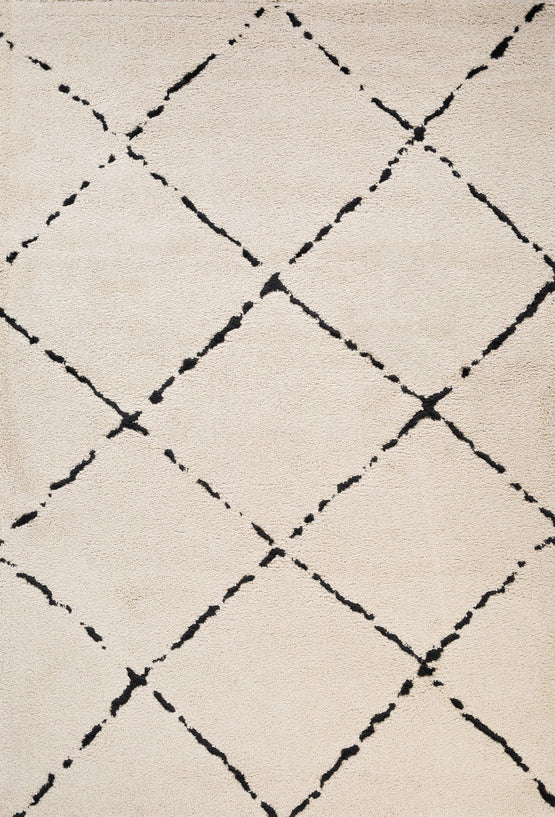 Hiero Diamond Patterned Rug - Ivory and Charcoal 160 cm x 230 cm Designer Rug Mos-Local   
