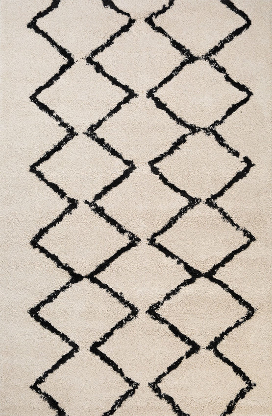 Hiero Moroccan Patterned Rug - Ivory and Charcoal 160 cm x 230 cm Designer Rug Mos-Local   