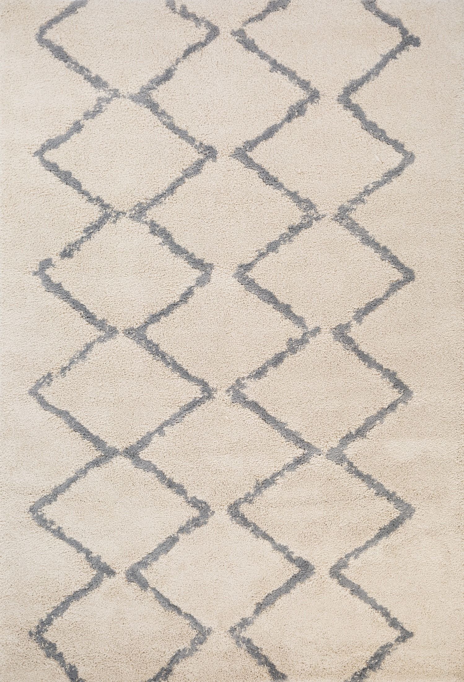 Hiero Moroccan Patterned Rug - Ivory and Grey 160cm x 230 cm Rug Mos-Local   