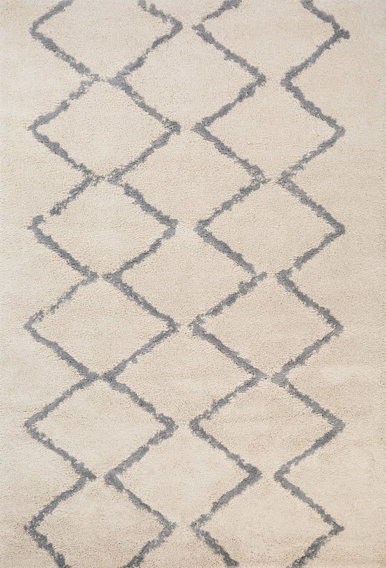 Hiero Moroccan Patterned Rug - Ivory and Grey 200 cm x 290 cm Designer Rug Mos-Local   