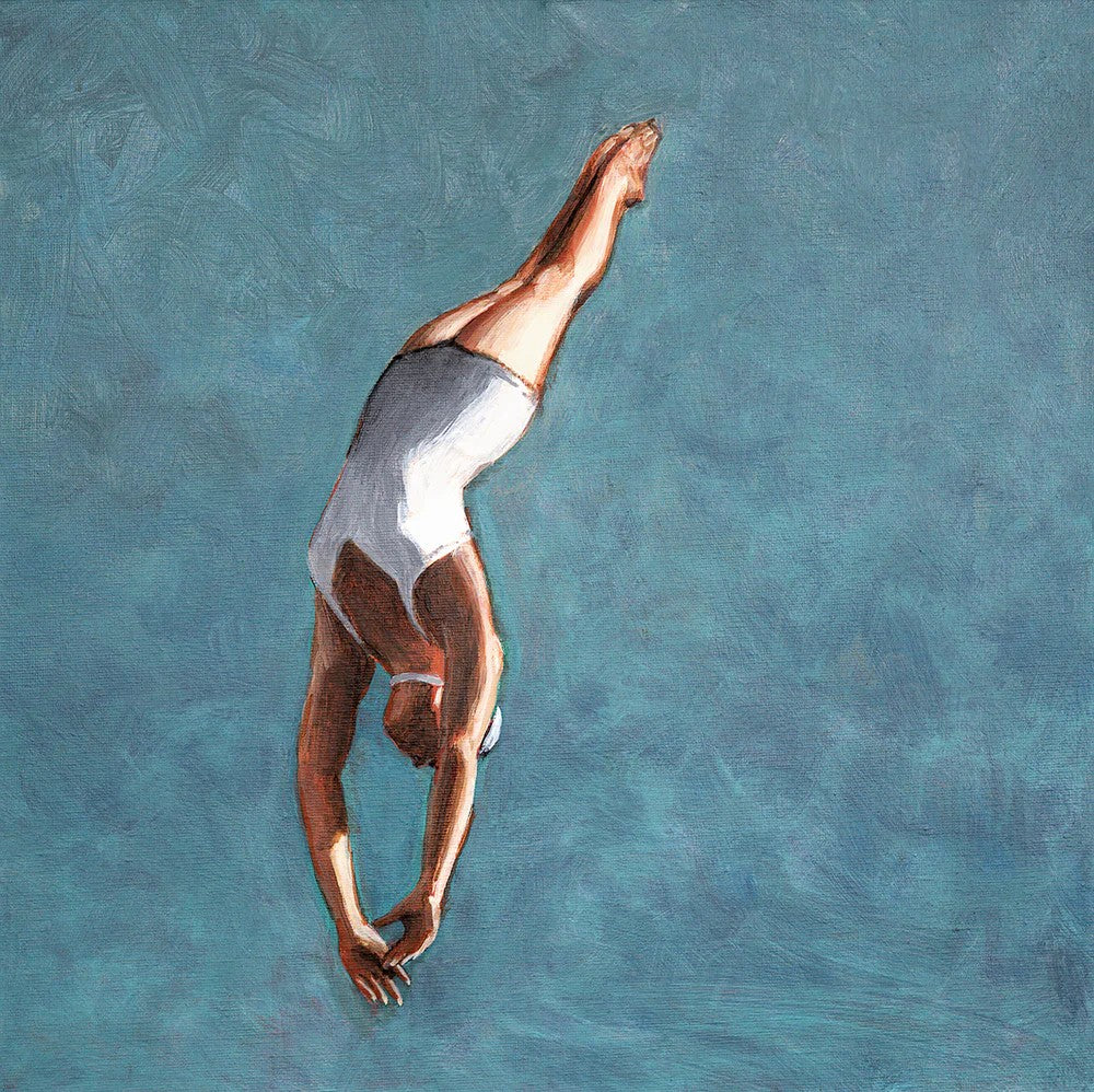 High Diver In Aqua Sky, By Sarah Morrissette Wall Art Gioia-Local 50x50cm Framed Canvas Gold
