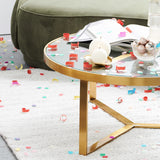 Marcelo 90cm Round Glass Coffee Table - Brushed Gold Base Coffee Table Blue Steel Metal-Core   