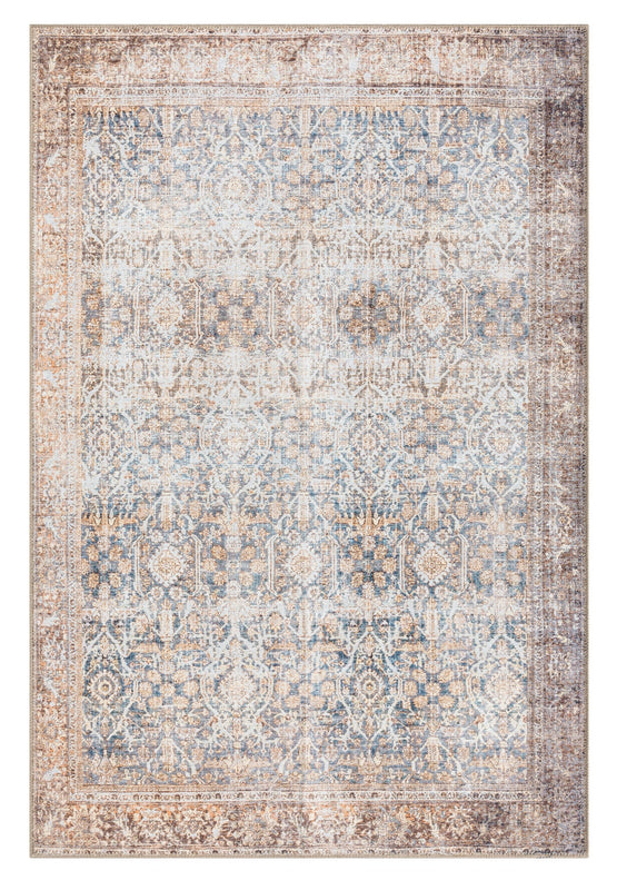 Krisna 230cm x 160cm Traditional Distressed Washable Rug - Brown and Blue