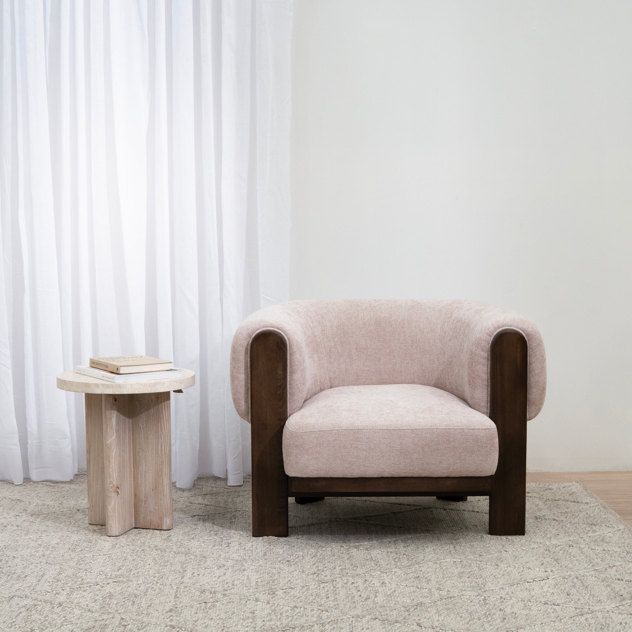 Agosti Travertine Marble Round Side Table - White Wash Side Table Nicki-Core