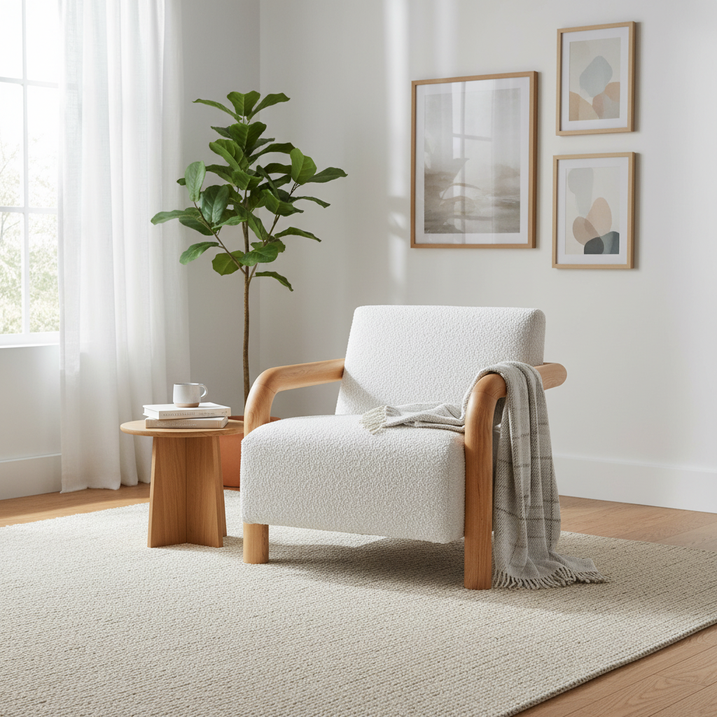 Lazycave Oak Armchair - Off White Boucle Armchair MYI-Core