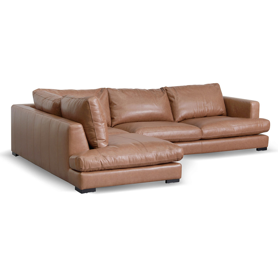 Lucinda 4 Seater Left Chaise Sofa - Caramel Brown Leather - Last One Chaise Lounge K Sofa-Core