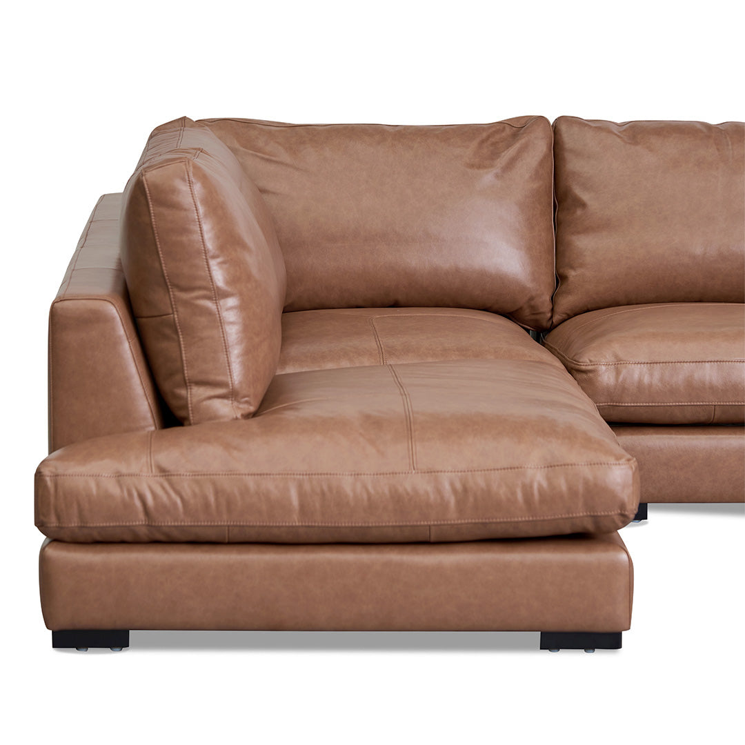 Lucinda 4 Seater Left Chaise Sofa - Caramel Brown Leather - Last One Chaise Lounge K Sofa-Core