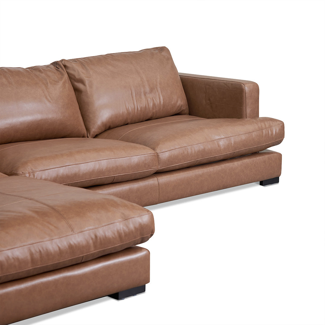 Lucinda 4 Seater Left Chaise Sofa - Caramel Brown Leather - Last One Chaise Lounge K Sofa-Core