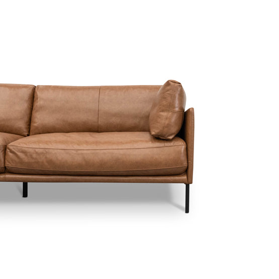 Emilis 4 Seater Left Chaise Leather Sofa - Caramel Brown Chaise Lounge K Sofa-Core   
