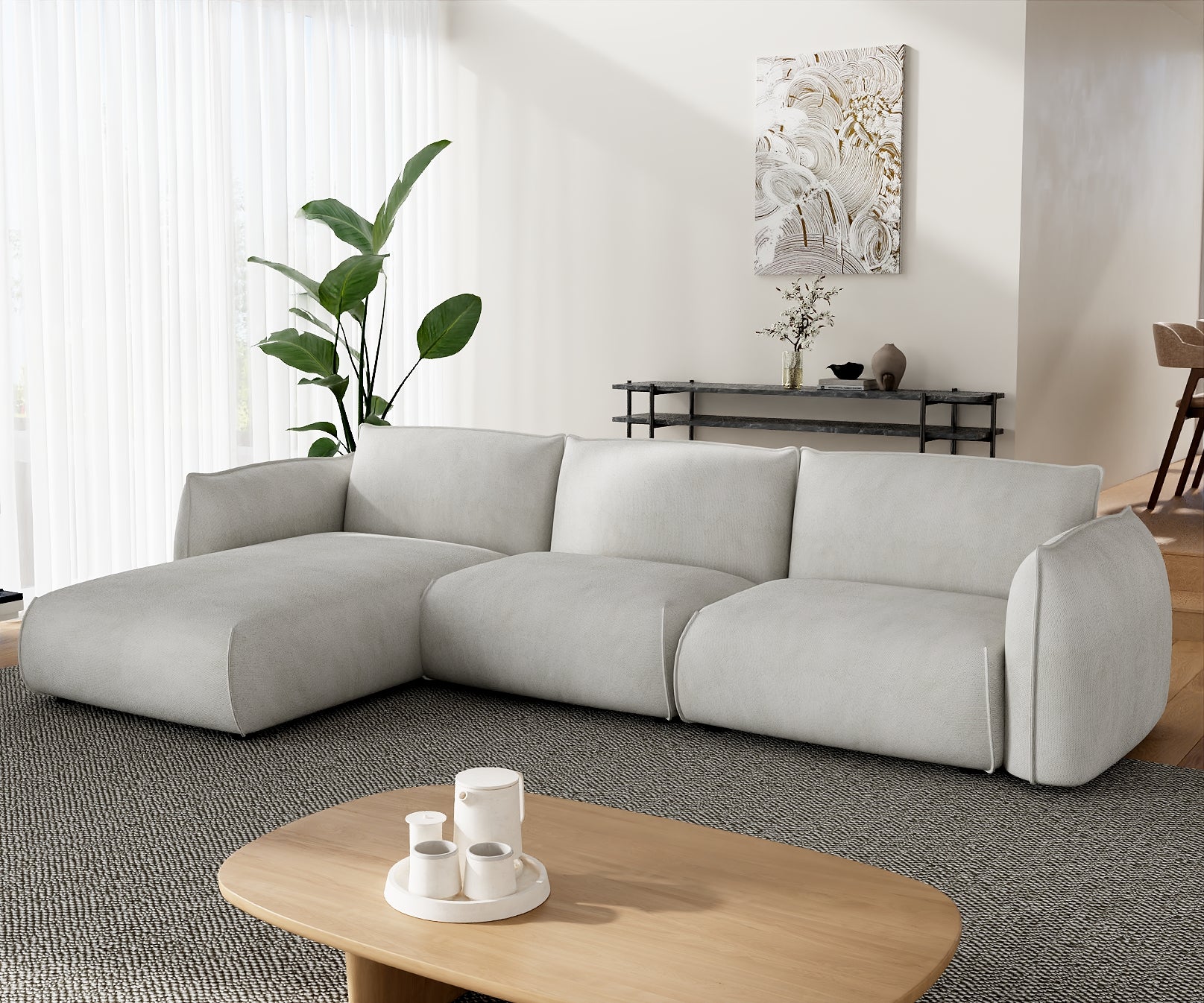 Ferrell 3 Seater Left Chaise Sofa - Beige Chaise Lounge Iggy-Core