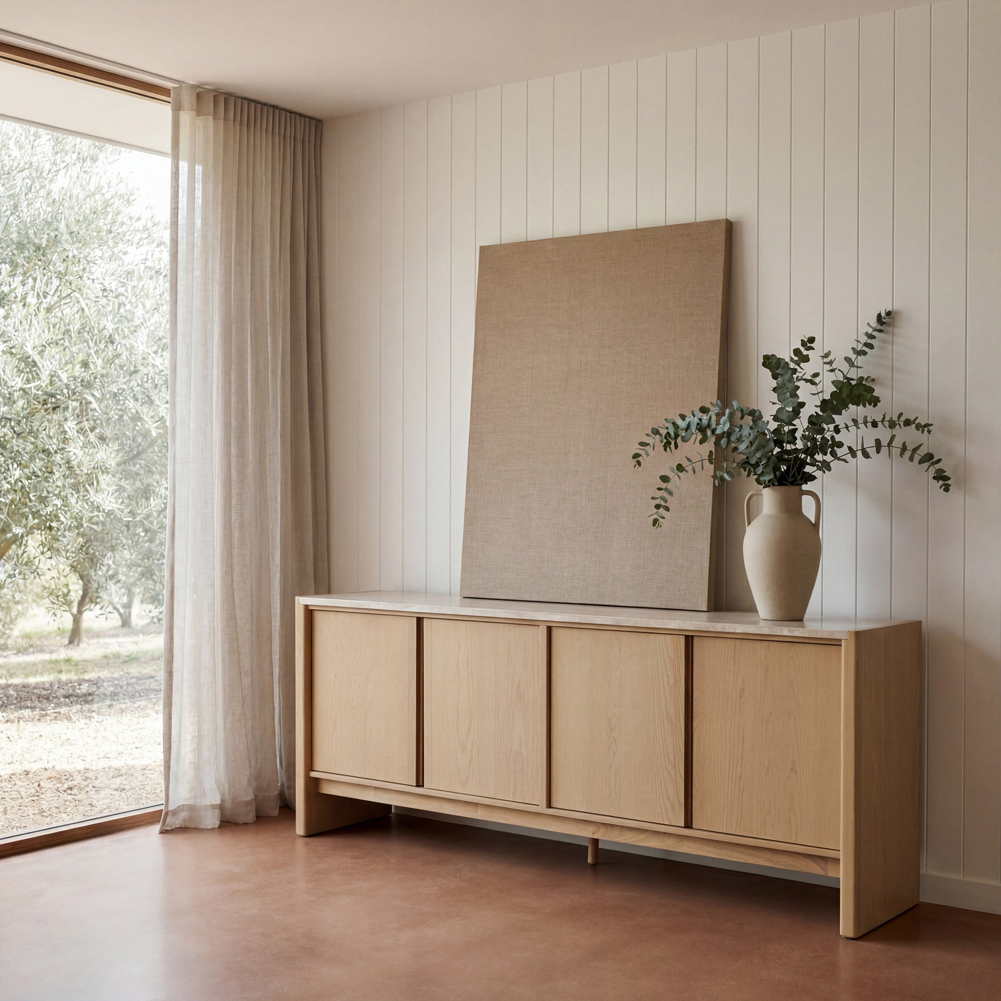 Linden 2.1m Travertine Top Sideboard Unit - Creme Ash Buffet & Sideboard Kodak-Core