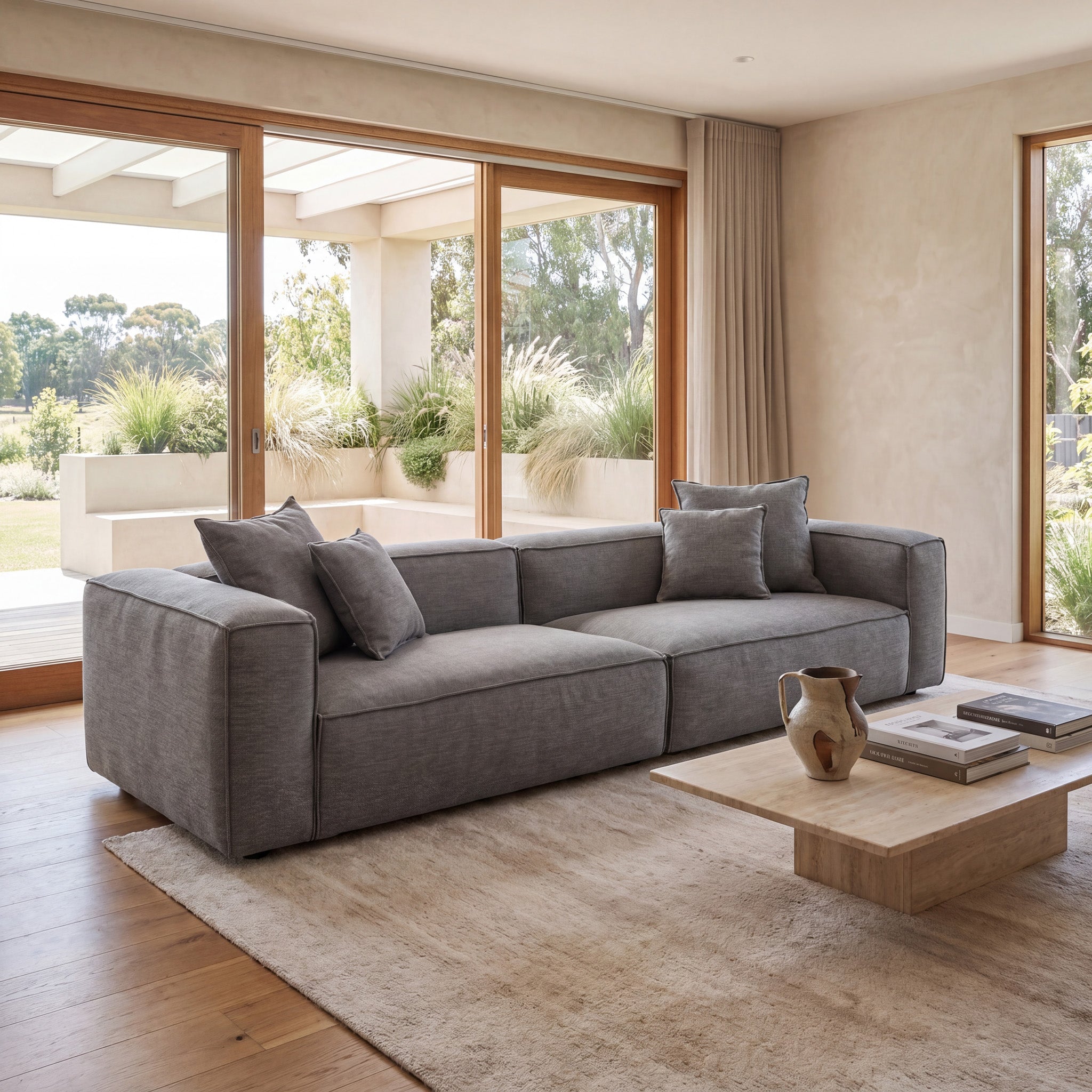Loft 4 Seater Fabric Sofa with Cushion and Pillow - Graphite Grey Sofa K Sofa-Core