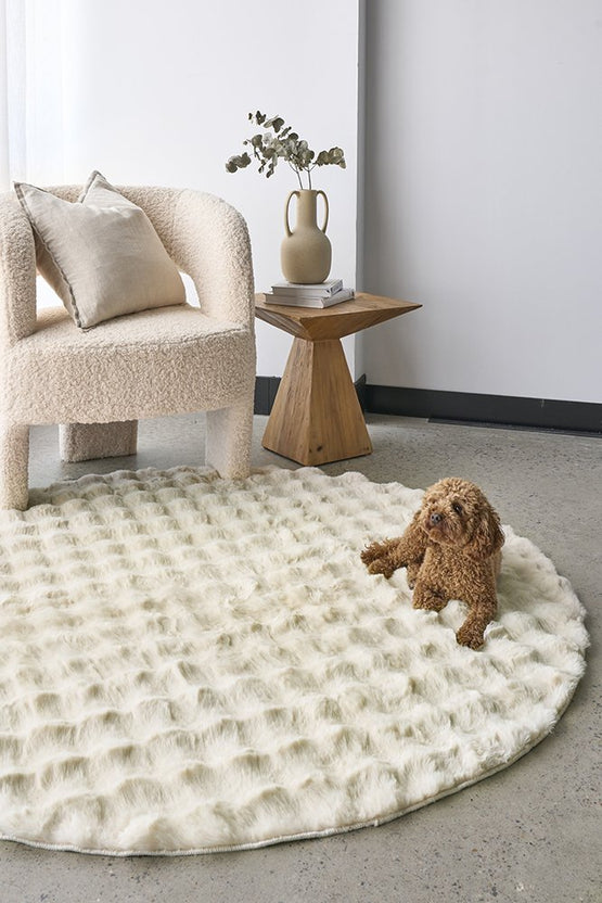 Marill 100cm x 100cm Round Bubbly Washable Rug - Natural Rugs UN Rugs-Local   