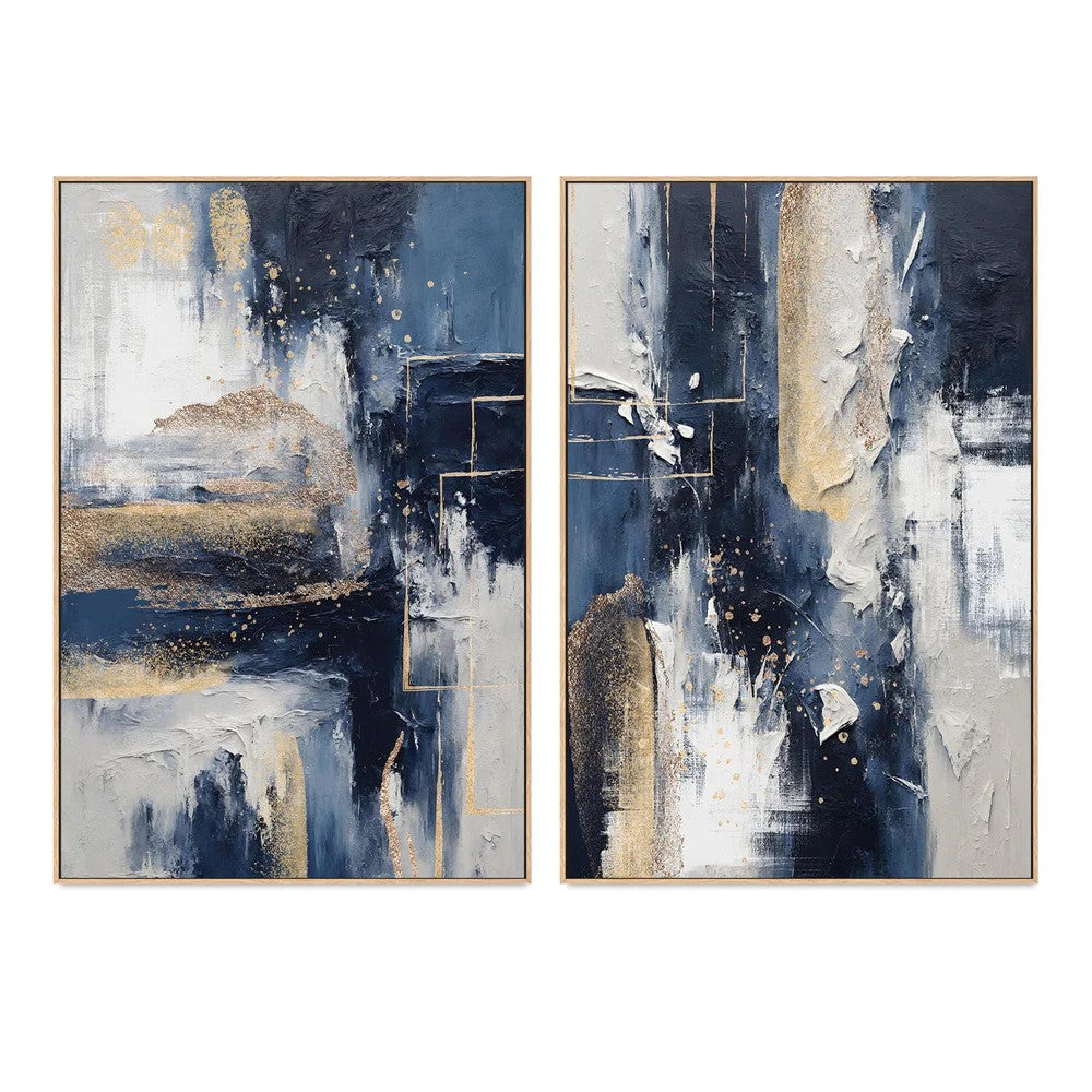 Midnight With Gold, Style A & B, Set Of 2, By Sally Ann Moss Wall Art Gioia-Local Oak Framed Canvas 40x60cm