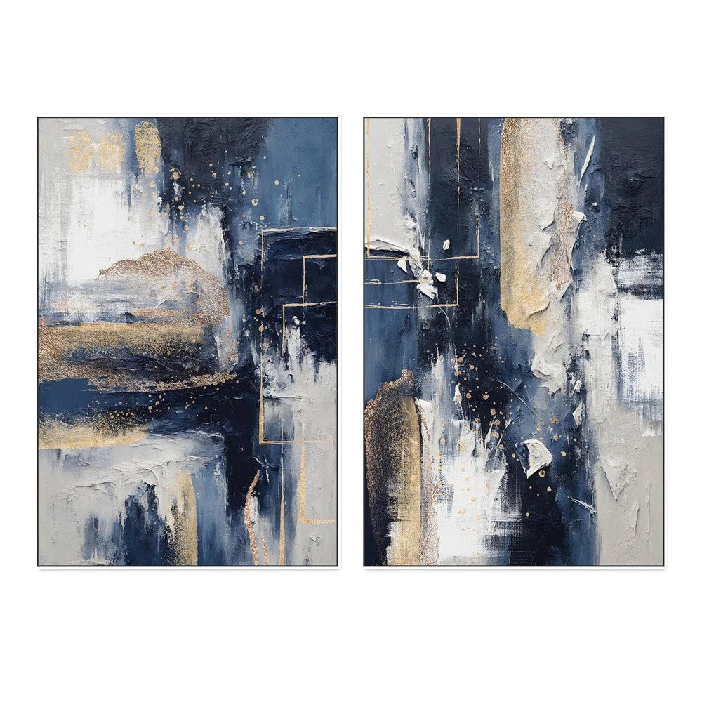 Midnight With Gold, Style A & B, Set Of 2, By Sally Ann Moss Wall Art Gioia-Local White Framed Canvas 40x60cm