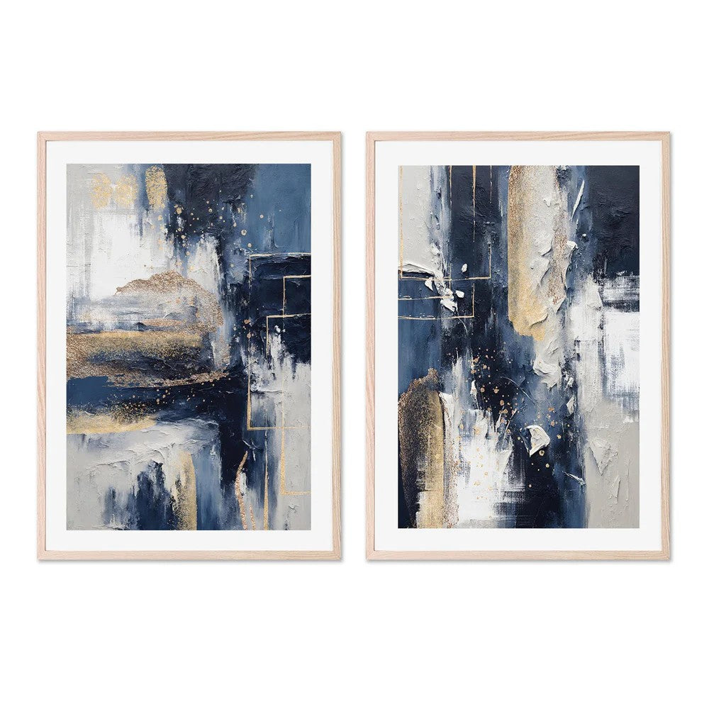 Midnight With Gold, Style A & B, Set Of 2, By Sally Ann Moss Wall Art Gioia-Local Black Framed Poster 40x60cm