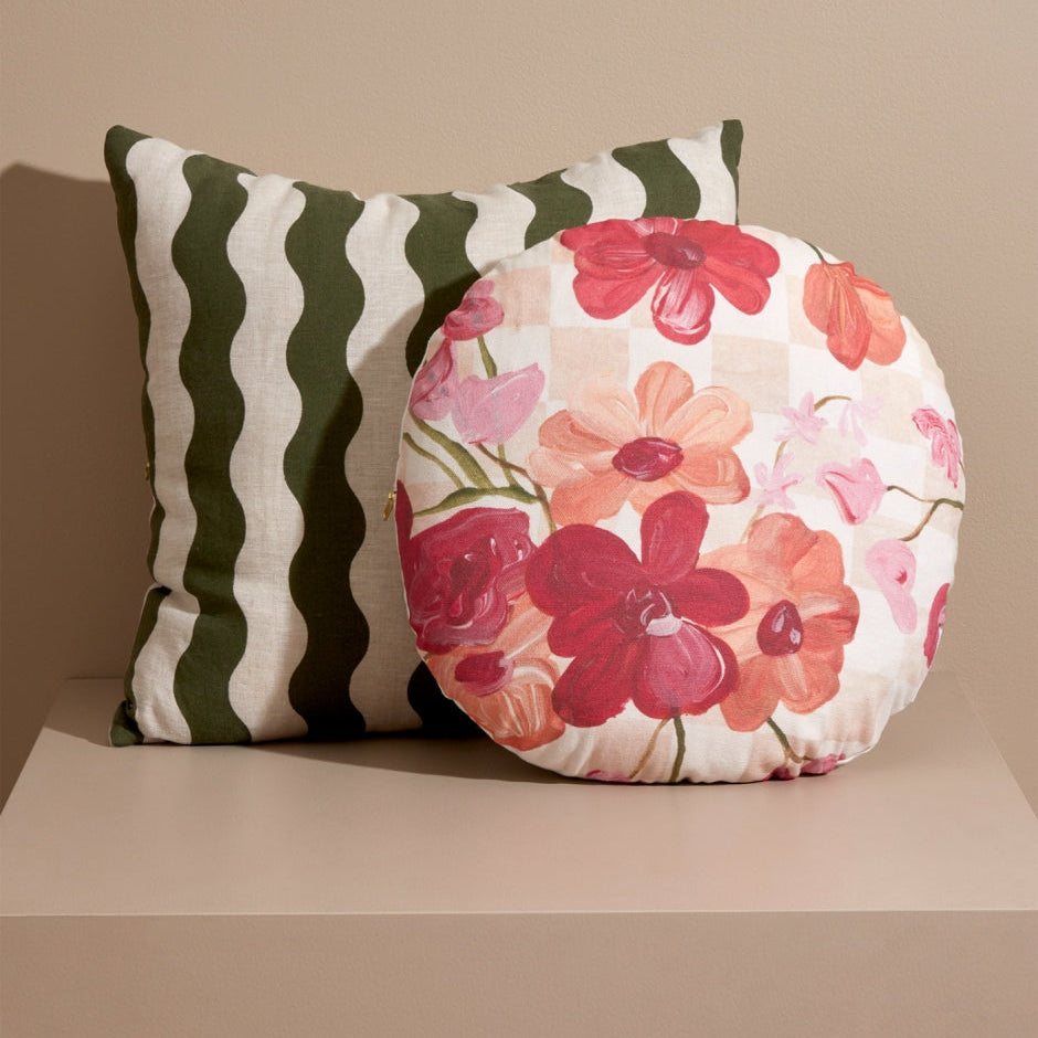 Ex Display - Modern Poppies 40cm Round Cushion - Floral Cushion Warran-Local