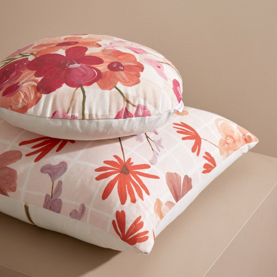 Ex Display - Modern Poppies 40cm Round Cushion - Floral Cushion Warran-Local