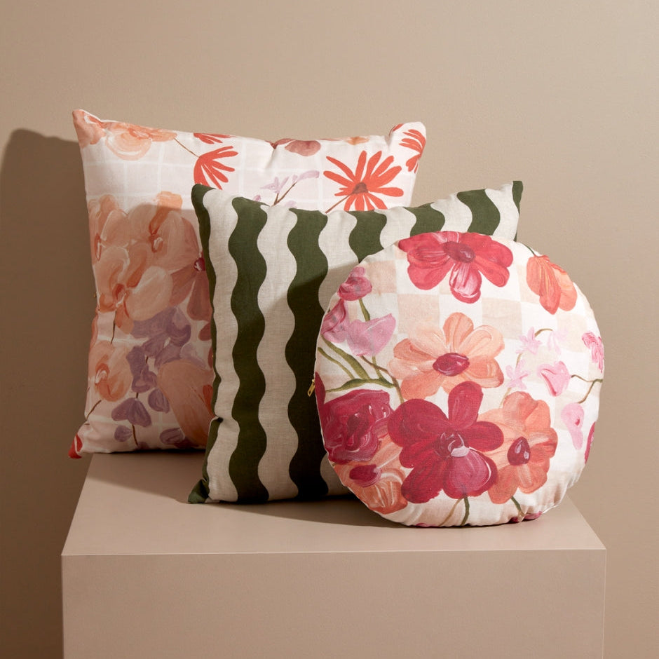 Ex Display - Modern Poppies 40cm Round Cushion - Floral Cushion Warran-Local