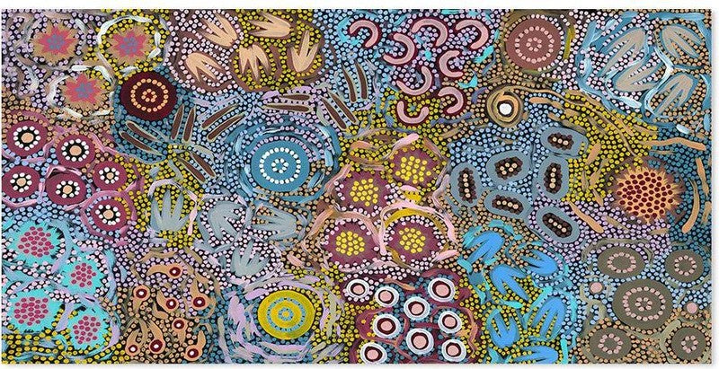 My Great Great Grandmothers Land, Style A, By Azeza Possum Wall Art Gioia-Local Black Framed Canvas 80x40cm