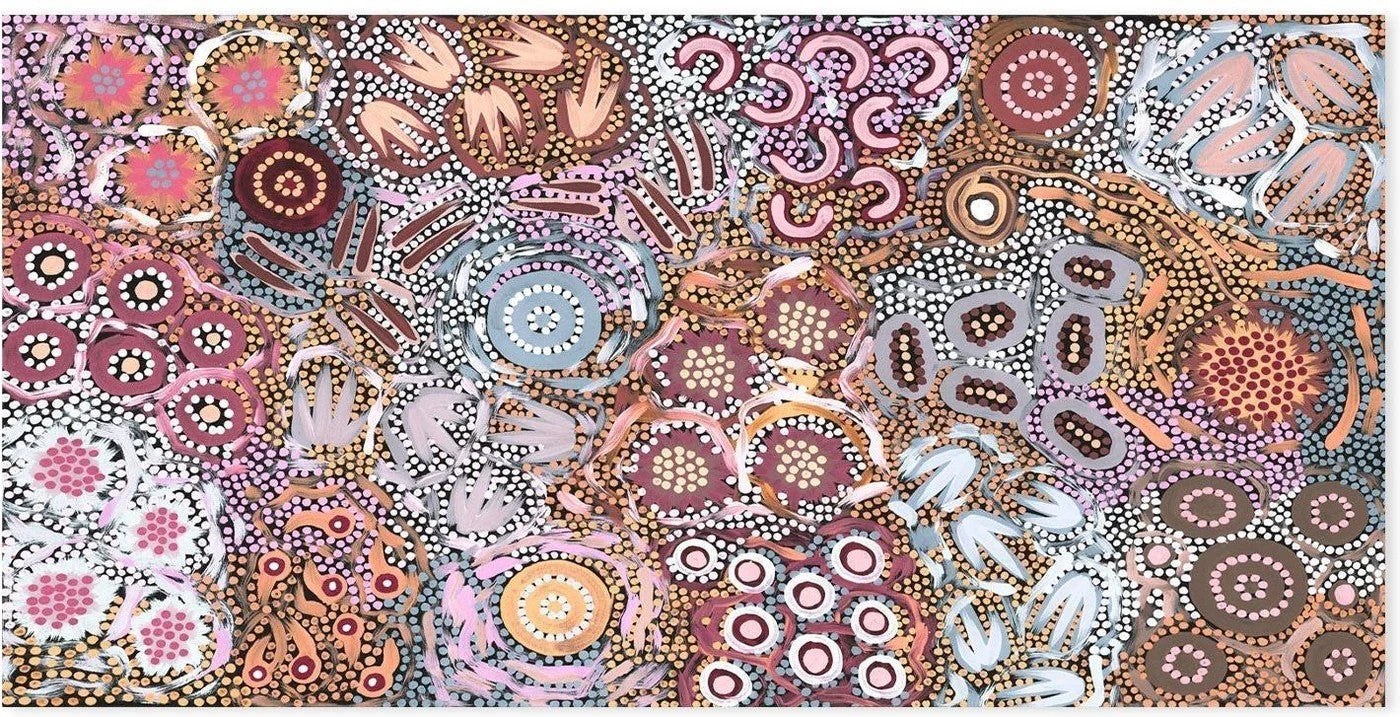 My Great Great Grandmothers Land, Style A, Pink Tone, By Azeza Possum Wall Art Gioia-Local 80x40cm Framed Canvas Gold