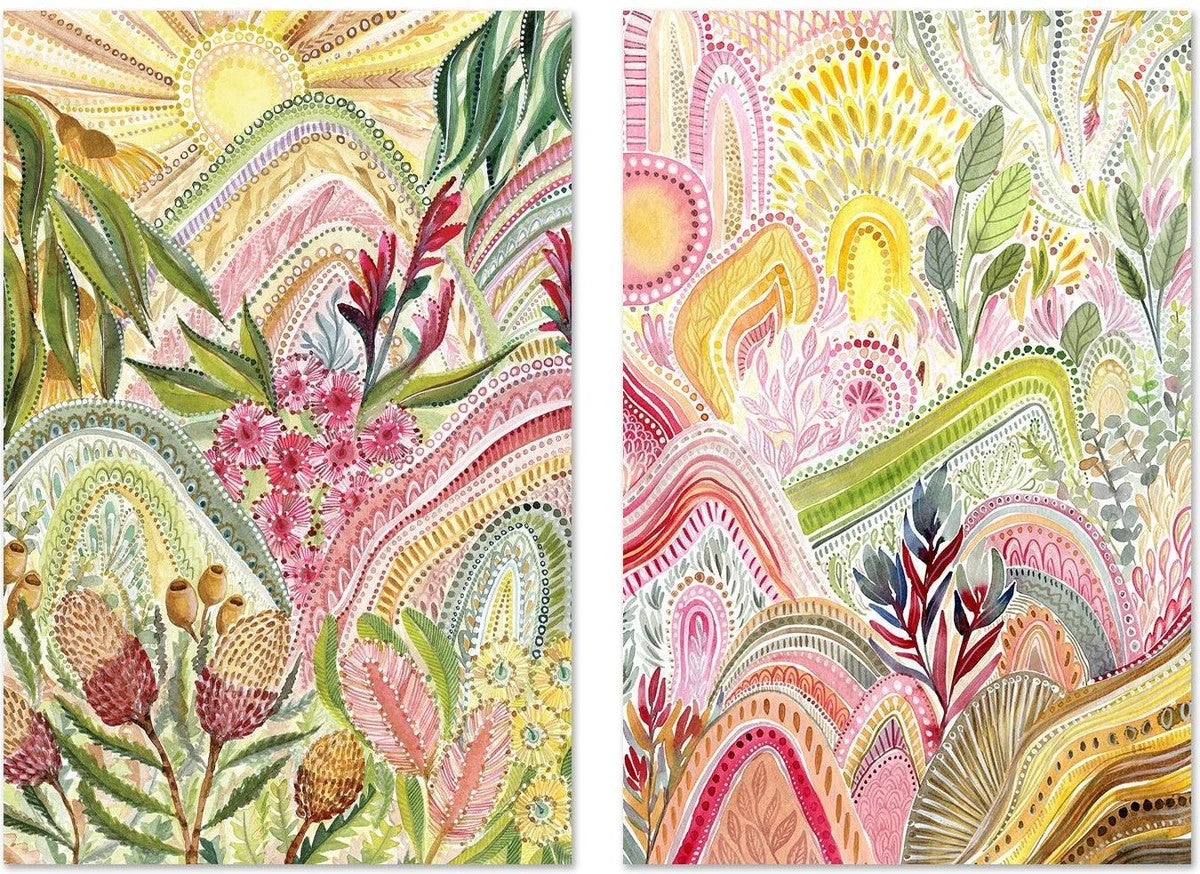 Native Rainbow, Style A & B, Set of 2, By Jessie Mitchelson Wall Art Gioia-Local 40x60cm Framed Canvas Gold