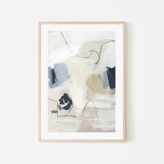 Neutral Abstract Navy Style A 60cm x 90cm Framed Poster - Natural Frame Wall Art Gioia-Local   