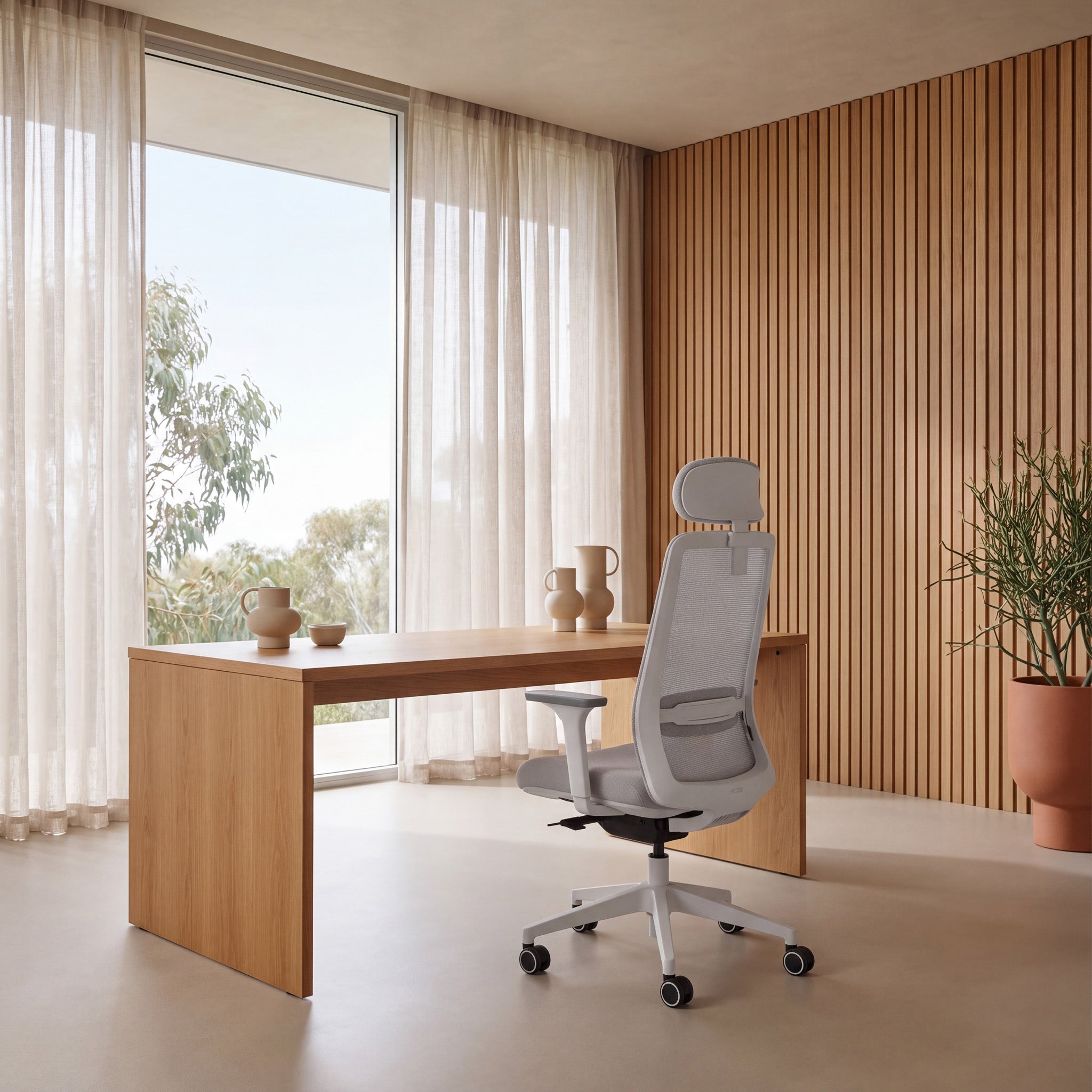 Walther Mesh Office Chair - Cloud Grey with White Base Office Chair LF-Core