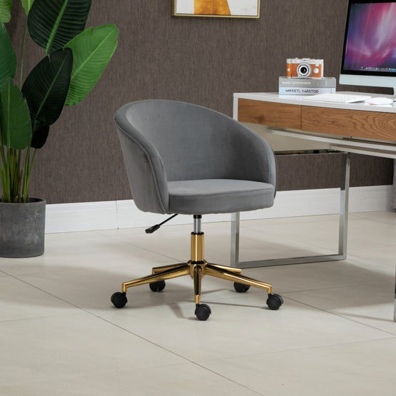 Regal Velvet Office Executive Chair with Gold Legs - Grey