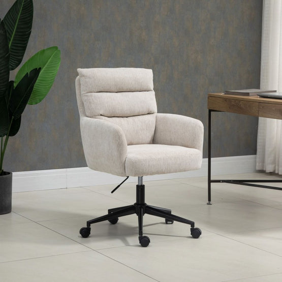Luxe Linen Office Executive Chair with Black Legs - Beige